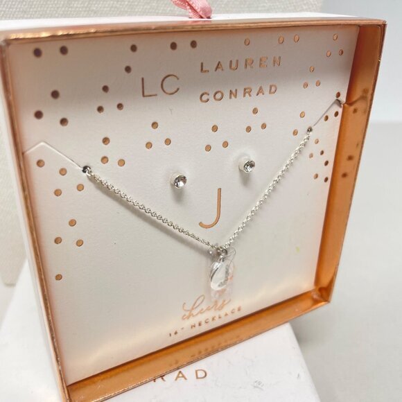 Lauren Conrad Letter J Monogram Necklace &‎ Earring Set Gold-Tone 16" Chain New - Picture 3 of 5